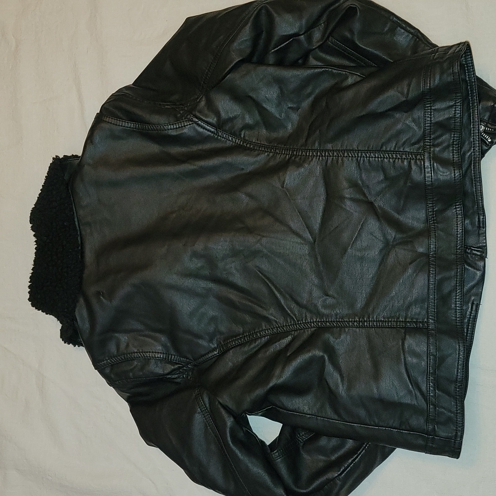 I ❤ Ronson jacket moto black faux leather and sherpa neckline silver zippers - Picture 8 of 12